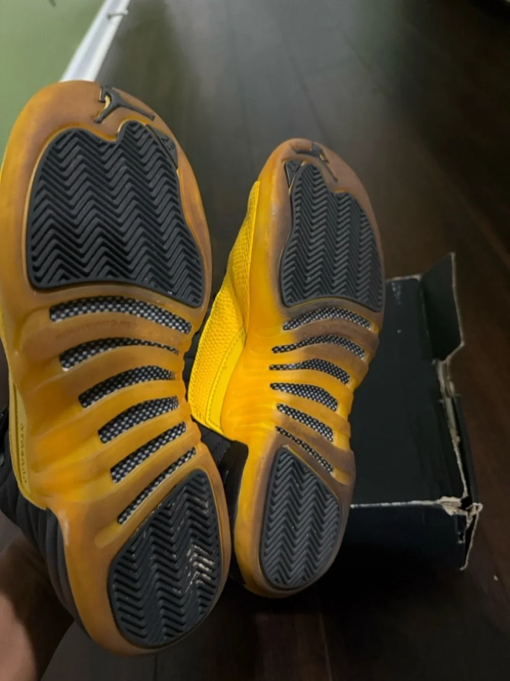 Jordan Men’s Sneakers — Black & Yellow Retro 12 (7y)